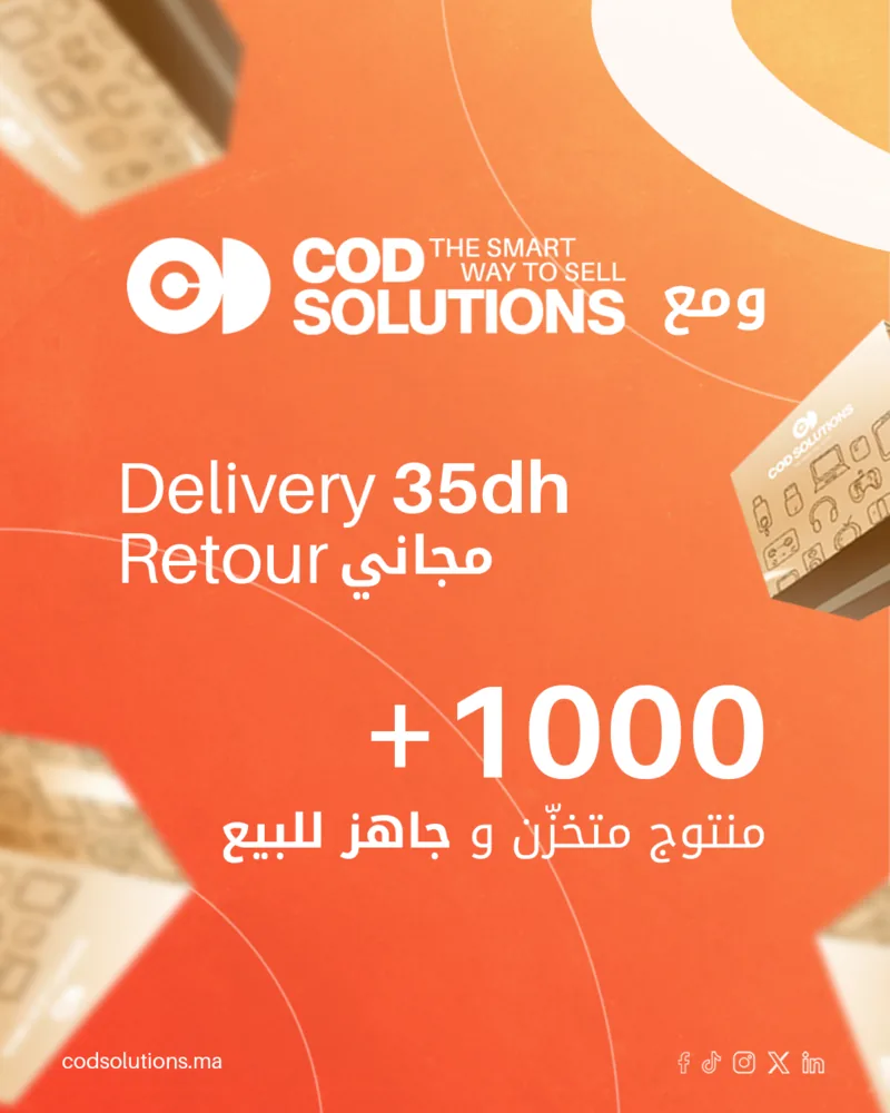 Publication : livraison à 35 dh, retour gratuit, plus de 1 000 produits stockés et prêts à vendre