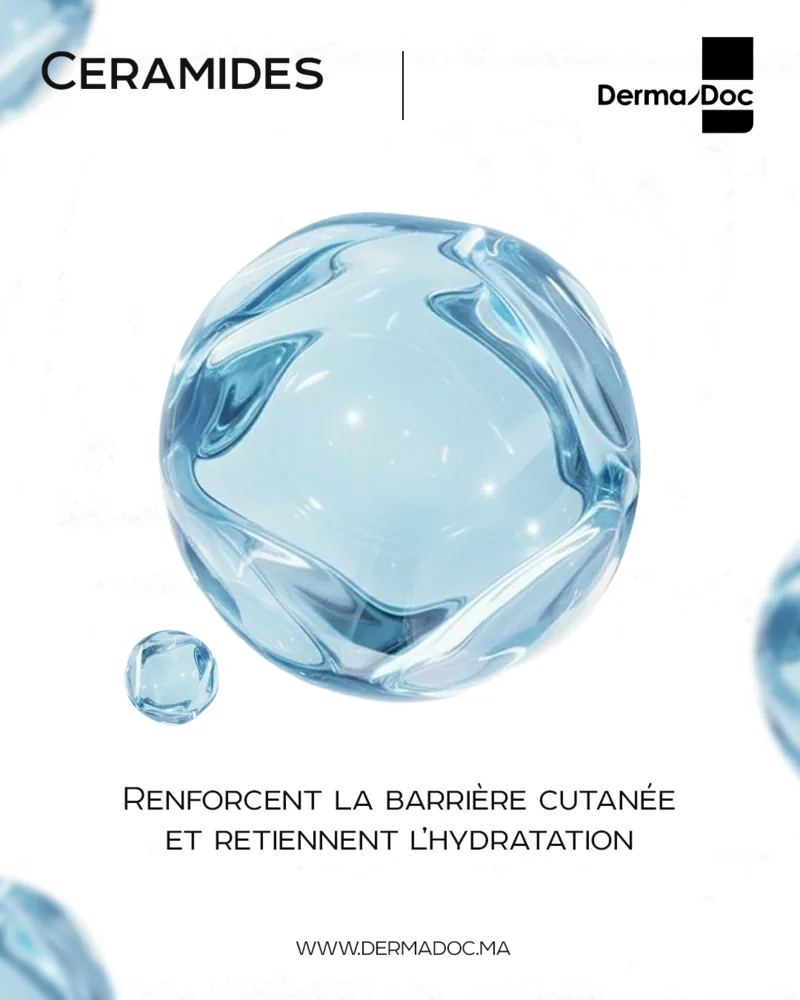Publication « Céramides » : une bulle d'eau translucide, avec « Renforcent la barrière cutanée et retiennent l'hydratation »