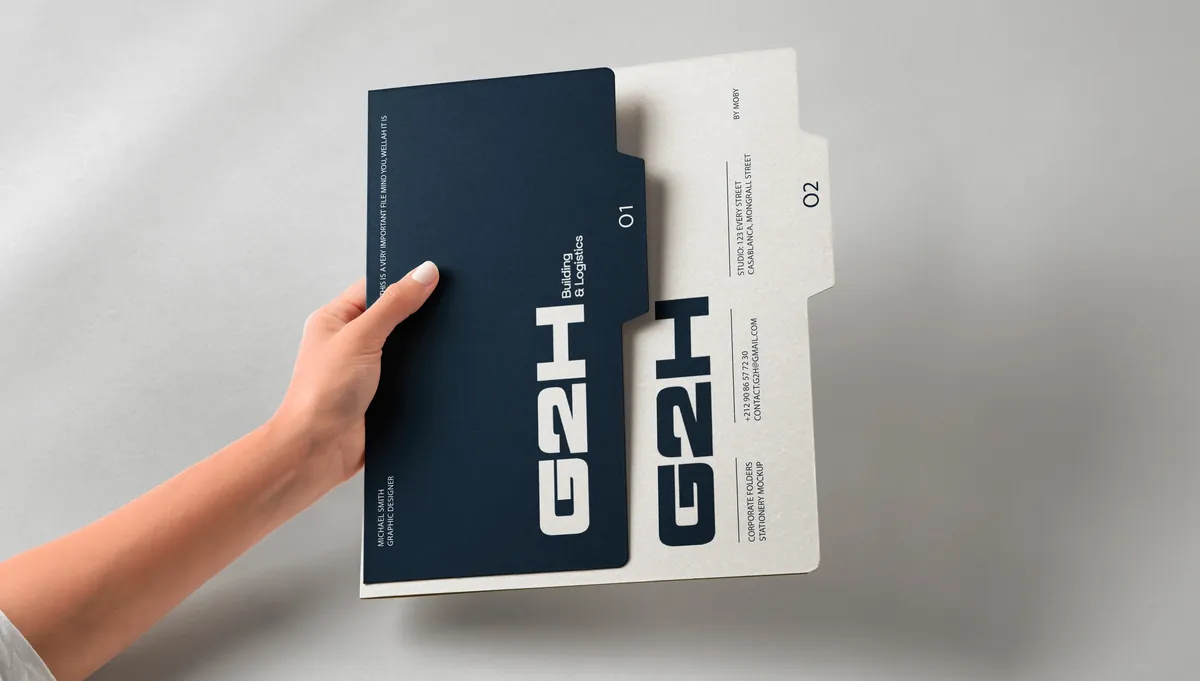 Deux chemises cartonnées G2H, bleu nuit et crème