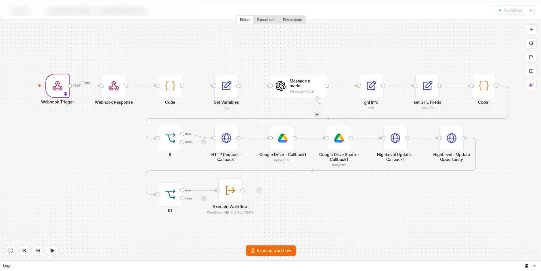 Workflow n8n : analyse post-appel, mise à jour GoHighLevel et classement Drive
