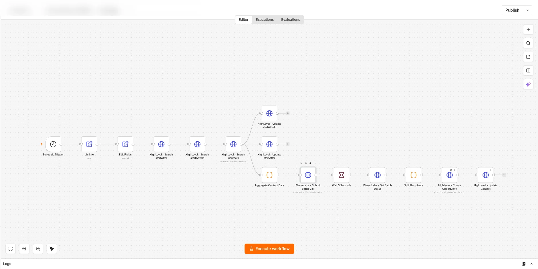 Workflow n8n : relance programmée, recherche les contacts en attente et lance l'appel